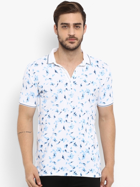 Mufti Men White Printed Polo Collar T-shirt