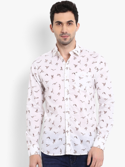 Mufti Men White & Brown Slim Fit Printed Casual Shirt