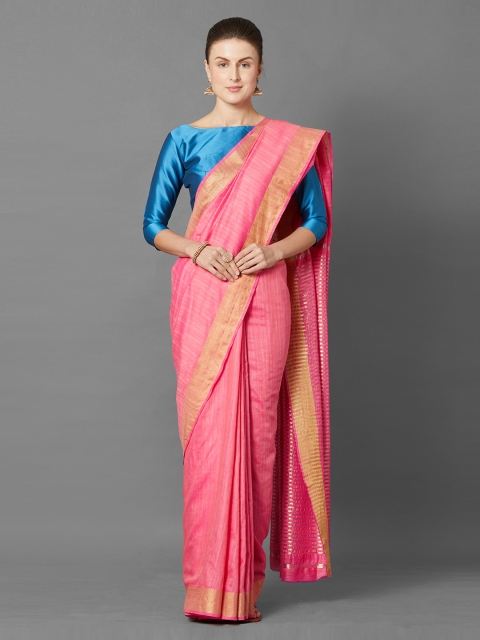 Mitera Pink & Gold-Coloured Woven Design Banarasi Saree