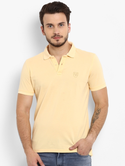 Mufti Men Yellow Solid Polo Collar T-shirt