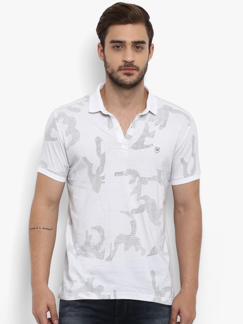 Mufti Men White Printed Polo Collar T-shirt
