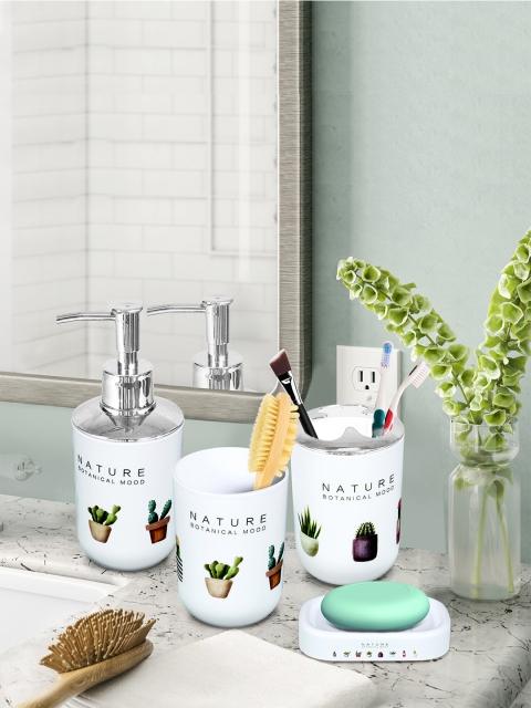 Story@home Set of 4 Printed Bathroom Accessories, White