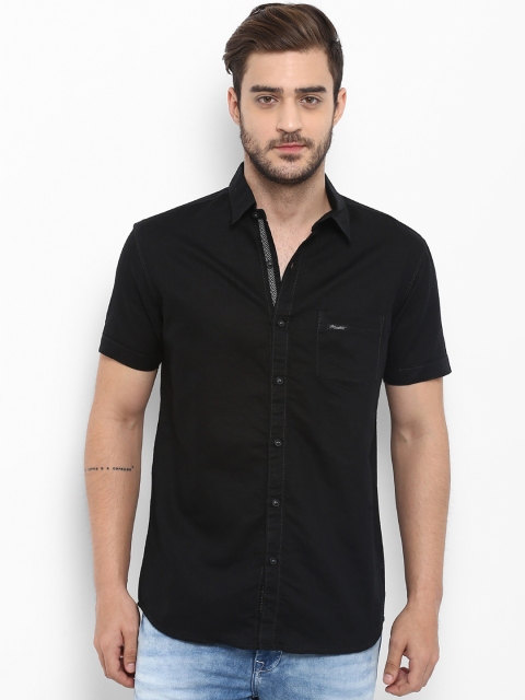 Mufti Men Black Slim Fit Solid Casual Shirt