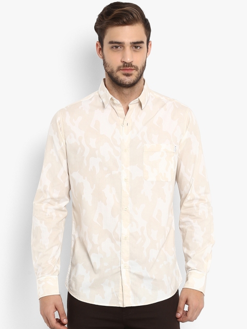 Mufti Men Beige Slim Fit Printed Casual Shirt