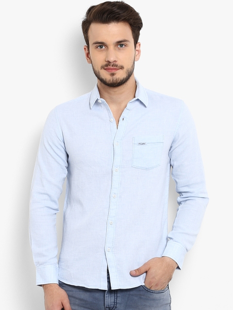 Mufti Men Blue Slim Fit Solid Casual Shirt