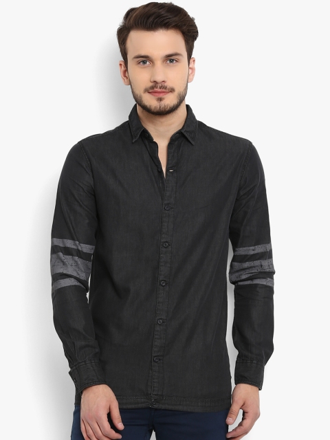 Mufti Men Black Slim Fit Solid Casual Shirt