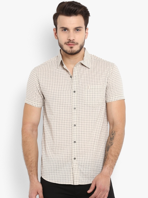 Mufti Men Beige Slim Fit Checked Casual Shirt