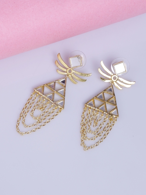 Voylla Gold-Toned Leaf Shaped Drop Earrings