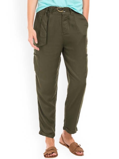 Cherokee Women Green Regular Fit Solid Cargos