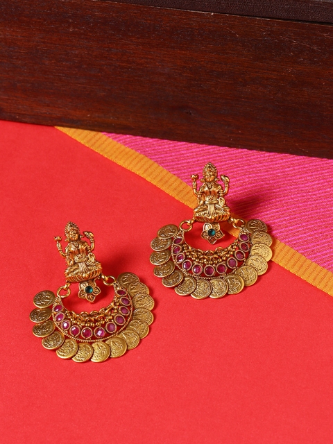 Voylla Copper-Plated Gold-Toned Crescent Shaped Drop Earrings