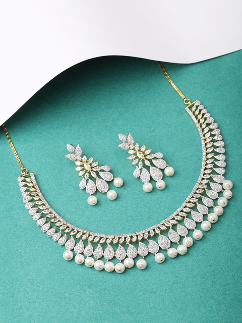 Voylla Women Silver-Toned Marquise Stone-Studded Jewellery Set, Gold
