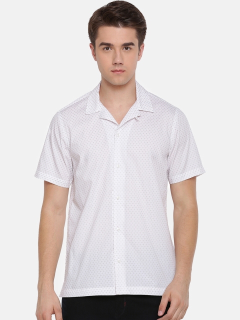THE BEAR HOUSE Men White Club Slim Fit Printed Casual Shirt