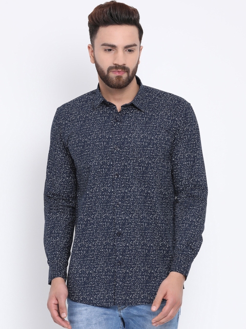 Richlook Men Navy Blue Slim Fit Printed Casual Shirt