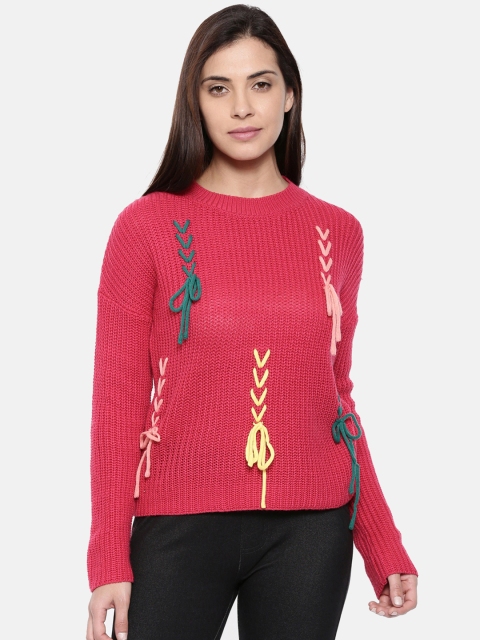 Chumbak Women Red Solid Pullover