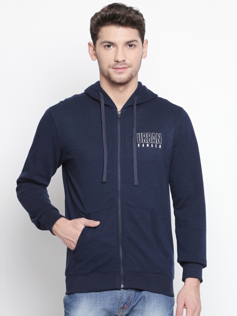 Urban Ranger by pantaloons Men Blue Printed Hooded Sweatshirt