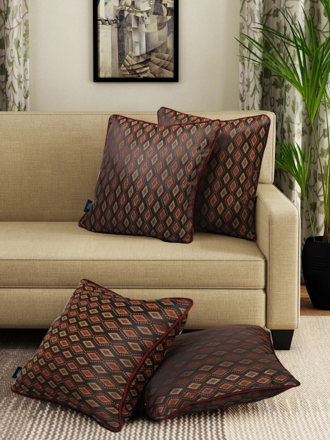 S9home by Seasons Brown Set of 4 Geometric Square Cushion Covers