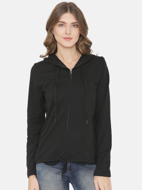 Yaadleen Women Black Solid Hooded Sweatshirt