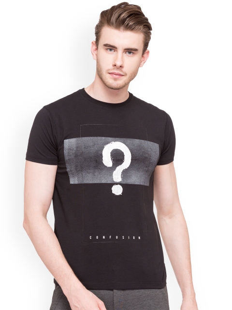 Status Quo Men Black Printed Round Neck T-shirt