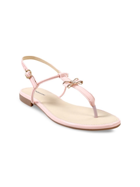 meriggiare Women Pink Solid Synthetic T-Strap Flats