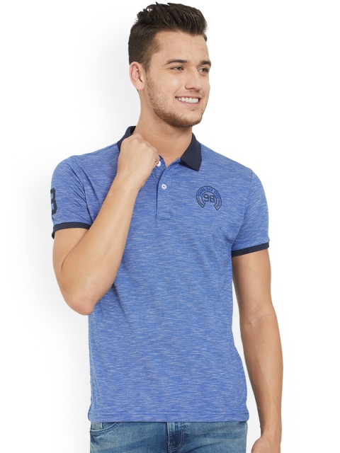 Status Quo Men Blue Self Design Polo Collar T-shirt