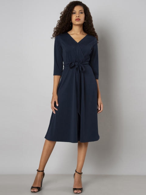FabAlley Women Navy Blue Solid Fit and Flare Dress