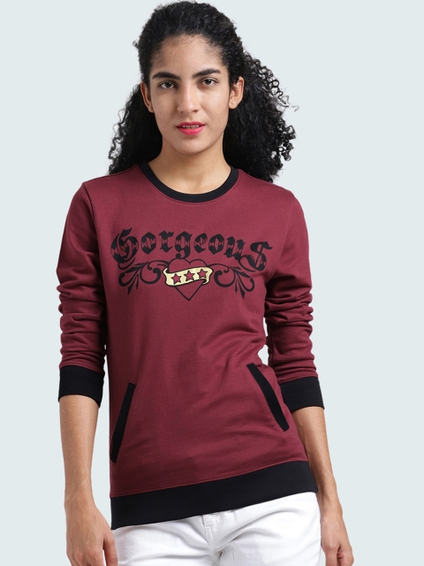 Huetrap Women Maroon Printed Sweatshirt