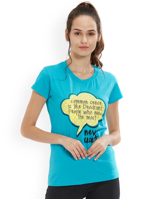 Status Quo Women Blue Printed Round Neck T-shirt