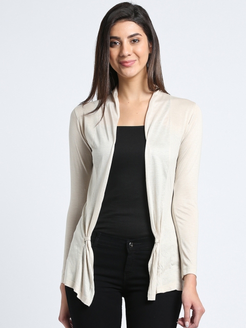 Trend Arrest Cream-Coloured Solid Open Front Shrug
