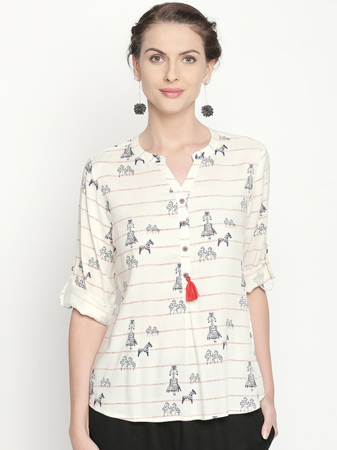 AKKRITI BY PANTALOONS Women Off-White Printed Shirt Style Top 
AKKRITI BY PANTALOONS Women Off-White Printed Shirt Style Top