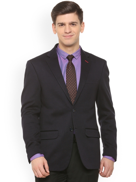 Allen Solly Men Navy Blue Single-Breasted Formal Pure Cotton Blazer