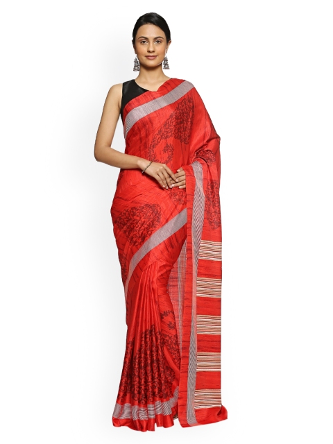Soch Red Printed Pure Silk Saree