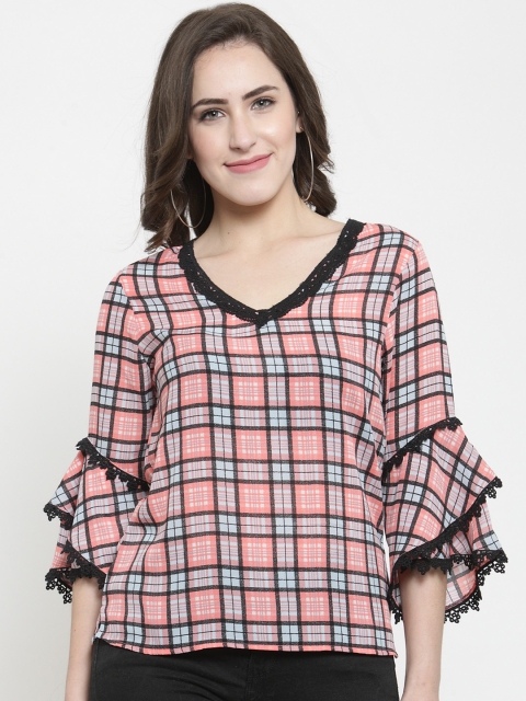 Latin Quarters Women Peach-Coloured Checked Top