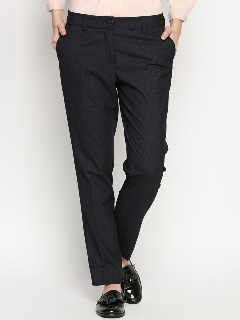 Annabelle by Pantaloons Women Navy Blue Slim Fit Solid Formal Trousers