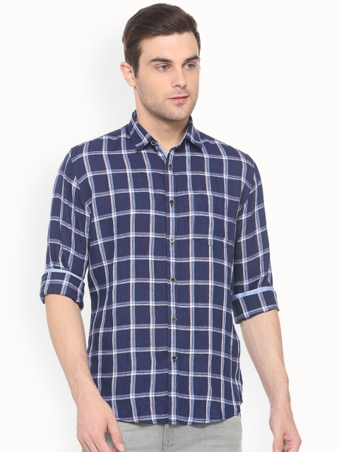 Van Heusen Sport Men Blue & White Slim Fit Checked Casual Shirt