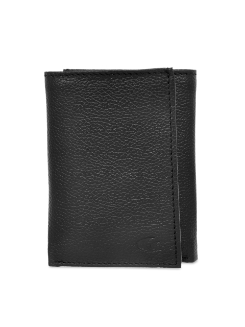 Allen Cooper Men Black Leather Textured Three Fold Wallet