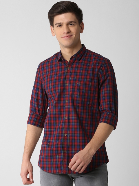 Peter England Casuals Men Red & Blue Slim Fit Checked Casual Shirt