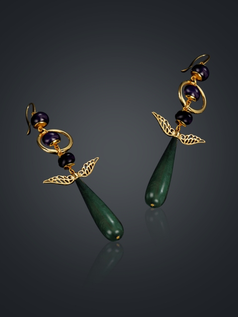 shaze Green & Gold-Plated Classic Drop Earrings