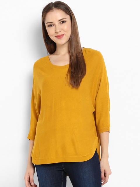 KVL Women Yellow Solid Pullover