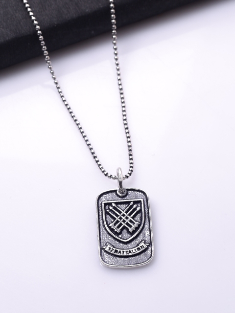 Dare by Voylla Men Silver-Plated Engraved Oxidised Pendant with Chain