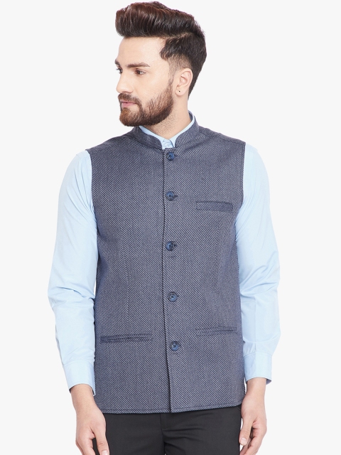 even Men Blue Solid Nehru Jacket