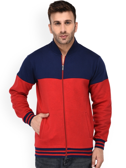 WILD WEST Men Red & Blue Colourblocked Sweatshirt