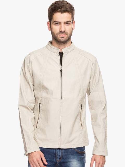 Status Quo Men Beige Solid Lightweight Biker Jacket