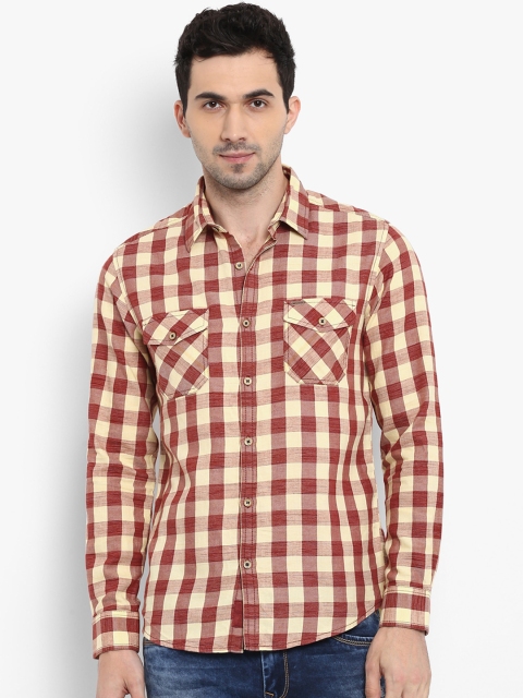 Mufti Men Yellow & Red Slim Fit Checked Casual Shirt