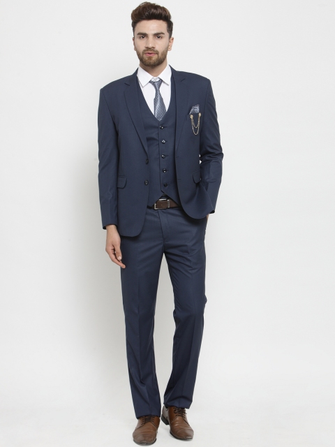 LUXURAZI Men Blue Solid Slim Fit Suit
