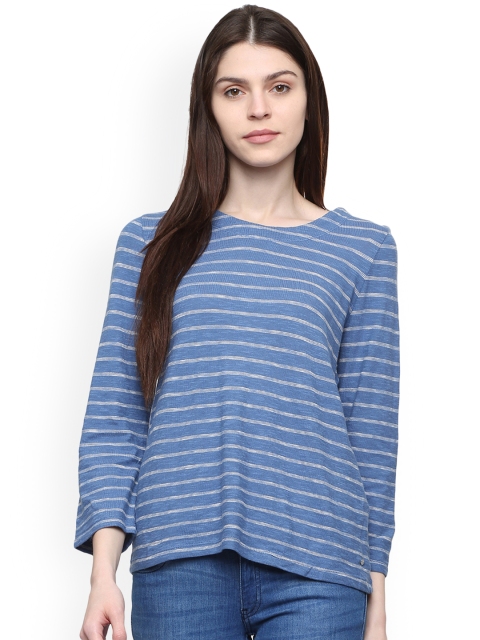 Allen Solly Woman Blue & Grey Striped Top