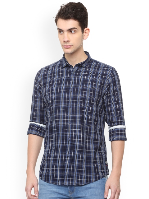 Solly Jeans Co. Men Navy Blue Regular Fit Checked Casual Shirt