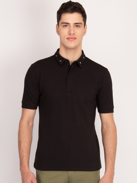 LA LOFT Men Black Solid Polo Collar T-shirt