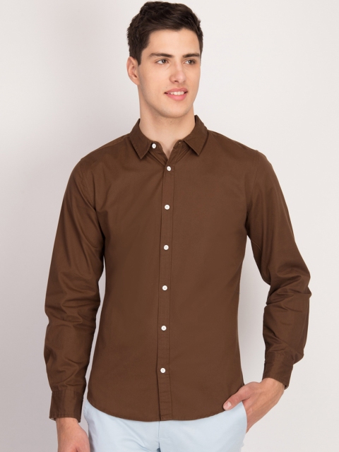 LA LOFT Men Brown Regular Fit Solid Casual Shirt