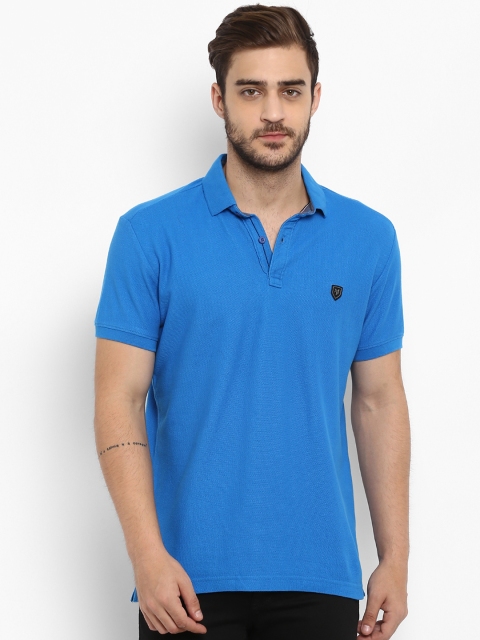 Mufti Men Blue Solid Polo Collar T-shirt