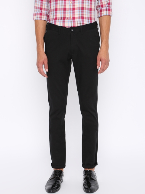 Basics Men Black Tapered Fit Solid Regular Trousers